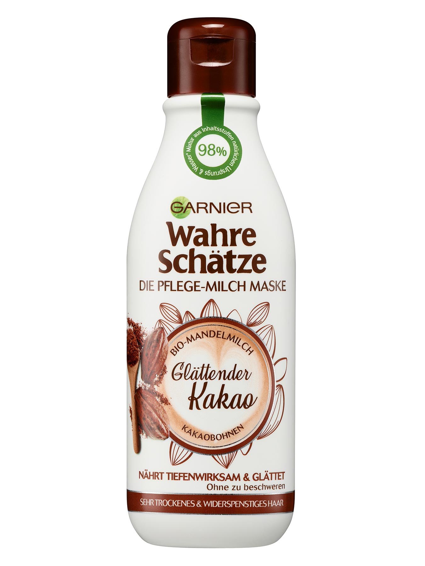Pflegemilch-Maske-Wahre-Schaetze-Glaettender-Kakao-250ml-Vorderseite-Garnier-Deutschland-gross